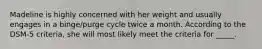 Madeline is highly concerned with her weight and usually engages in a binge/purge cycle twice a month. According to the DSM-5 criteria, she will most likely meet the criteria for _____.