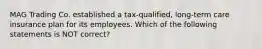 MAG Trading Co. established a tax-qualified, long-term care insurance plan for its employees. Which of the following statements is NOT correct?