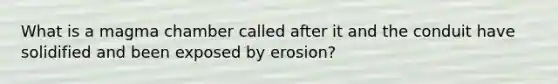 What is a magma chamber called after it and the conduit have solidified and been exposed by erosion?