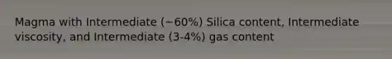 Magma with Intermediate (~60%) Silica content, Intermediate viscosity, and Intermediate (3-4%) gas content