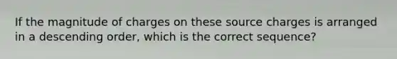 If the magnitude of charges on these source charges is arranged in a <a href='https://www.questionai.com/knowledge/kMfvuk50mF-descending-order' class='anchor-knowledge'>descending order</a>, which is the correct sequence?