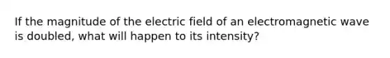 If the magnitude of the electric field of an electromagnetic wave is doubled, what will happen to its intensity?