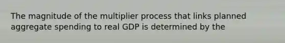 The magnitude of the multiplier process that links planned aggregate spending to real GDP is determined by the