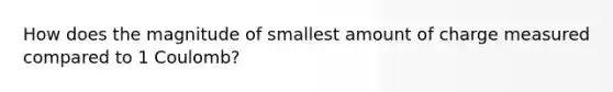 How does the magnitude of smallest amount of charge measured compared to 1 Coulomb?