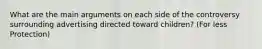 What are the main arguments on each side of the controversy surrounding advertising directed toward children? (For less Protection)