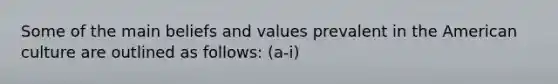 Some of the main beliefs and values prevalent in the American culture are outlined as follows: (a-i)