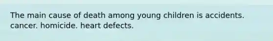 The main cause of death among young children is accidents. cancer. homicide. heart defects.