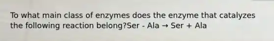 To what main class of enzymes does the enzyme that catalyzes the following reaction belong?Ser - Ala → Ser + Ala