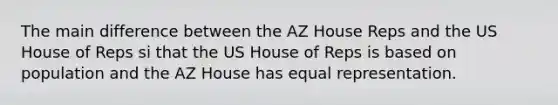 The main difference between the AZ House Reps and the US House of Reps si that the US House of Reps is based on population and the AZ House has equal representation.