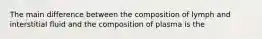 The main difference between the composition of lymph and interstitial fluid and the composition of plasma is the