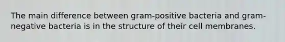 The main difference between gram-positive bacteria and gram-negative bacteria is in the structure of their cell membranes.