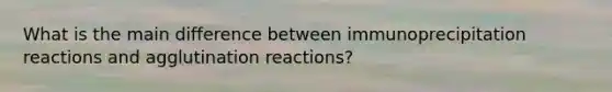 What is the main difference between immunoprecipitation reactions and agglutination reactions?