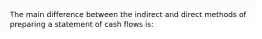 The main difference between the indirect and direct methods of preparing a statement of cash flows is: