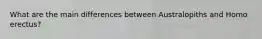 What are the main differences between Australopiths and Homo erectus?