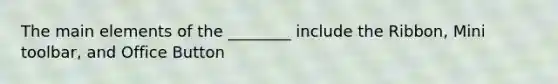 The main elements of the ________ include the Ribbon, Mini toolbar, and Office Button