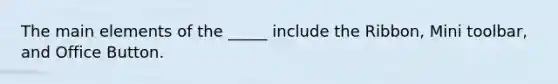 The main elements of the _____ include the Ribbon, Mini toolbar, and Office Button.