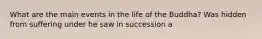 What are the main events in the life of the Buddha? Was hidden from suffering under he saw in succession a