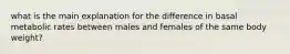 what is the main explanation for the difference in basal metabolic rates between males and females of the same body weight?