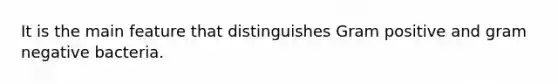 It is the main feature that distinguishes Gram positive and gram negative bacteria.