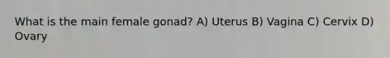 What is the main female gonad? A) Uterus B) Vagina C) Cervix D) Ovary