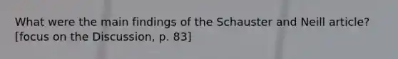 What were the main findings of the Schauster and Neill article? [focus on the Discussion, p. 83]