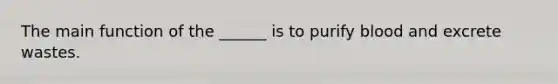 The main function of the ______ is to purify blood and excrete wastes.