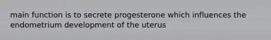 main function is to secrete progesterone which influences the endometrium development of the uterus