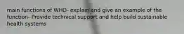 main functions of WHO- explain and give an example of the function- Provide technical support and help build sustainable health systems