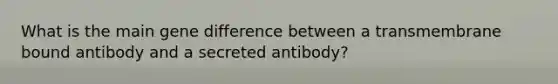 What is the main gene difference between a transmembrane bound antibody and a secreted antibody?