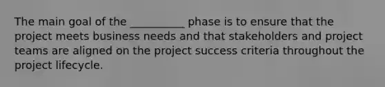 The main goal of the __________ phase is to ensure that the project meets business needs and that stakeholders and project teams are aligned on the project success criteria throughout the project lifecycle.