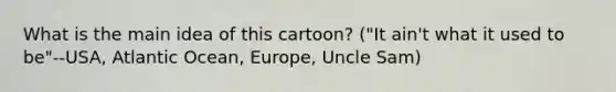 What is the main idea of this cartoon? ("It ain't what it used to be"--USA, Atlantic Ocean, Europe, Uncle Sam)