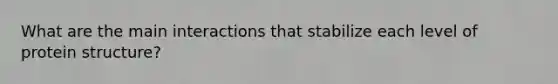 What are the main interactions that stabilize each level of protein structure?