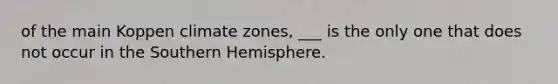 of the main Koppen climate zones, ___ is the only one that does not occur in the Southern Hemisphere.