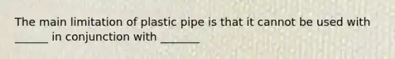 The main limitation of plastic pipe is that it cannot be used with ______ in conjunction with _______