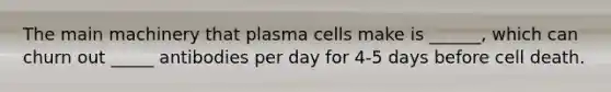 The main machinery that plasma cells make is ______, which can churn out _____ antibodies per day for 4-5 days before cell death.