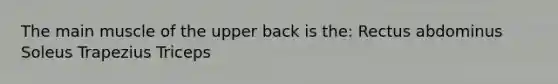 The main muscle of the upper back is the: Rectus abdominus Soleus Trapezius Triceps