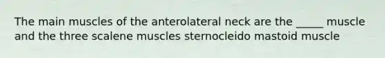 The main muscles of the anterolateral neck are the _____ muscle and the three scalene muscles sternocleido mastoid muscle