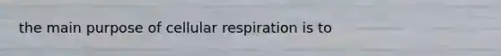 the main purpose of cellular respiration is to