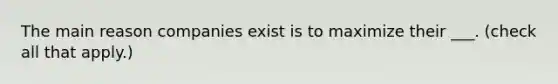 The main reason companies exist is to maximize their ___. (check all that apply.)