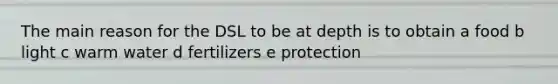 The main reason for the DSL to be at depth is to obtain a food b light c warm water d fertilizers e protection