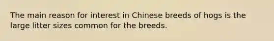 The main reason for interest in Chinese breeds of hogs is the large litter sizes common for the breeds.