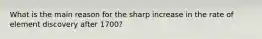 What is the main reason for the sharp increase in the rate of element discovery after 1700?