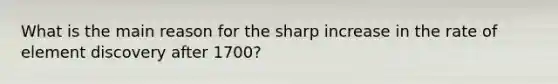 What is the main reason for the sharp increase in the rate of element discovery after 1700?