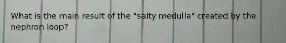 What is the main result of the "salty medulla" created by the nephron loop?