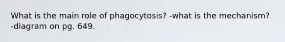 What is the main role of phagocytosis? -what is the mechanism? -diagram on pg. 649.