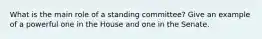 What is the main role of a standing committee? Give an example of a powerful one in the House and one in the Senate.