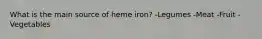 What is the main source of heme iron? -Legumes -Meat -Fruit -Vegetables