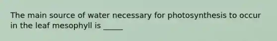The main source of water necessary for photosynthesis to occur in the leaf mesophyll is _____