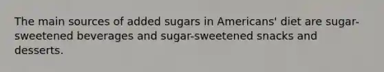 The main sources of added sugars in Americans' diet are sugar-sweetened beverages and sugar-sweetened snacks and desserts.