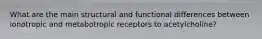 What are the main structural and functional differences between ionotropic and metabotropic receptors to acetylcholine?